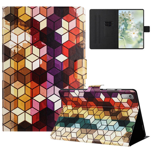 For Lenovo Tab P11 Gen 2 TB-350 Case Pattern Printed Stand Litchi Texture Leather Tablet Cover with Card Slots - Block
