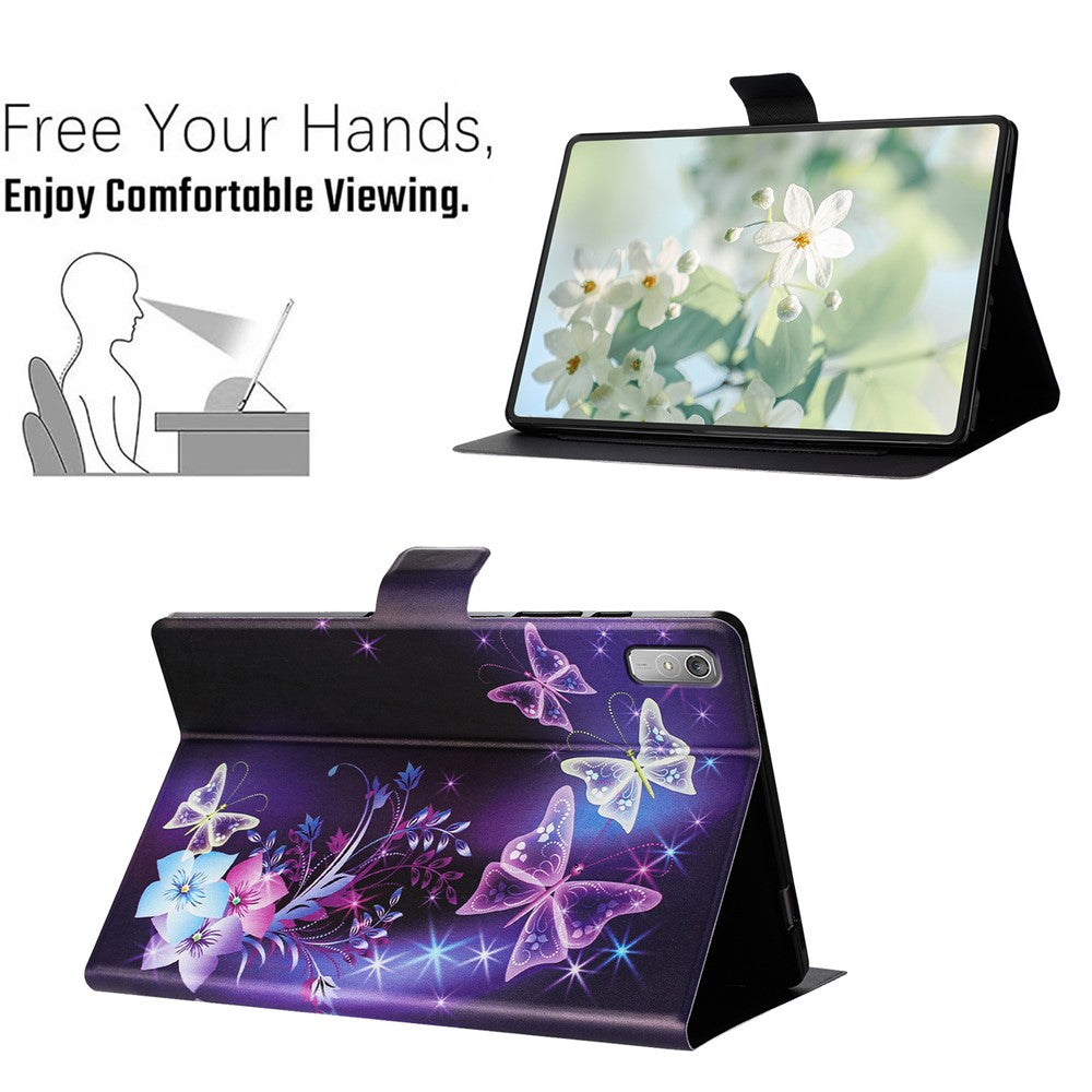 For Lenovo Tab P11 Gen 2 TB-350 Case Pattern Printed Stand Litchi Texture Leather Tablet Cover with Card Slots - Purple Butterfly