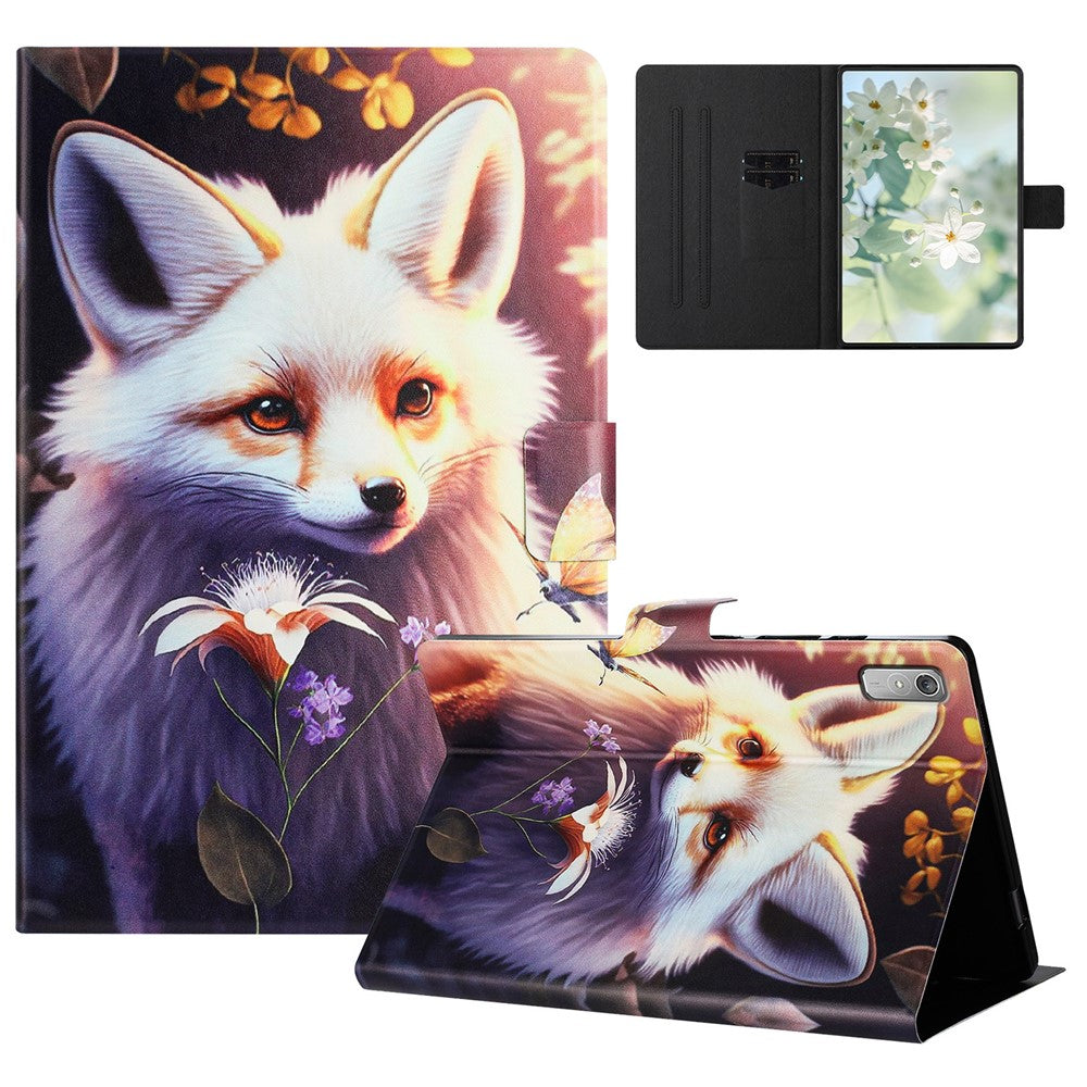 For Lenovo Tab P11 Gen 2 TB-350 Case Pattern Printed Stand Litchi Texture Leather Tablet Cover with Card Slots - Fox
