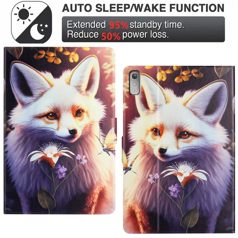 For Lenovo Tab P11 Gen 2 TB-350 Case Pattern Printed Stand Litchi Texture Leather Tablet Cover with Card Slots - Fox