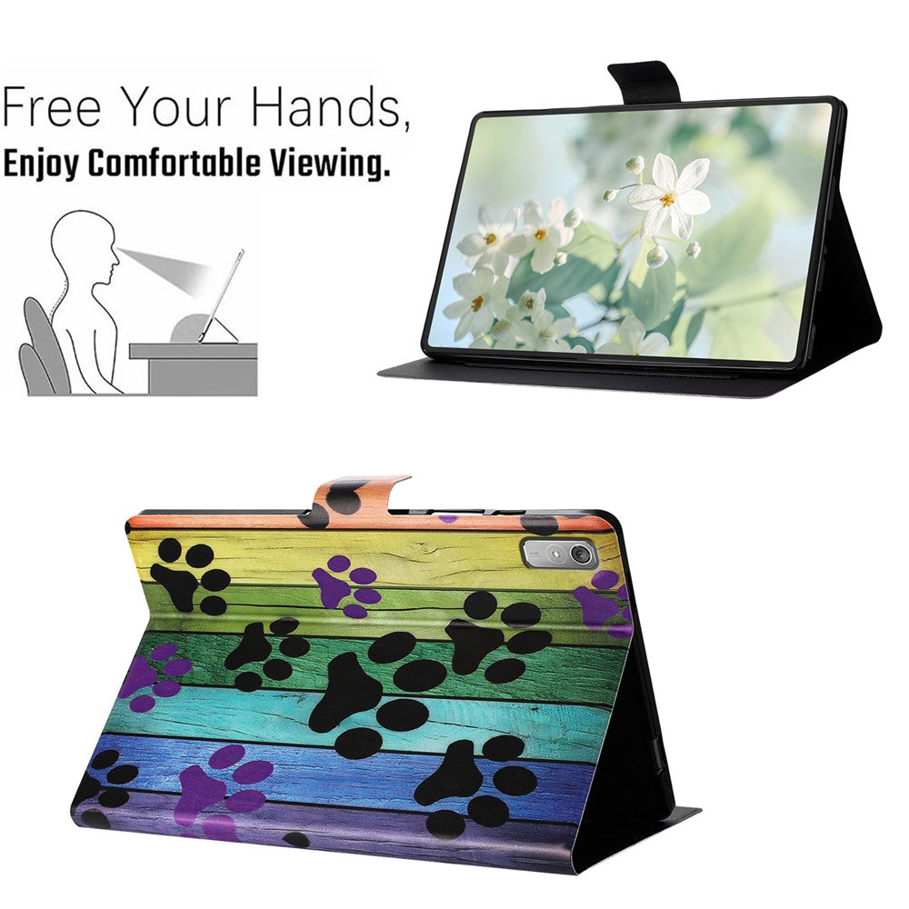 For Lenovo Tab P11 Gen 2 TB-350 Case Pattern Printed Stand Litchi Texture Leather Tablet Cover with Card Slots - Cat Claw