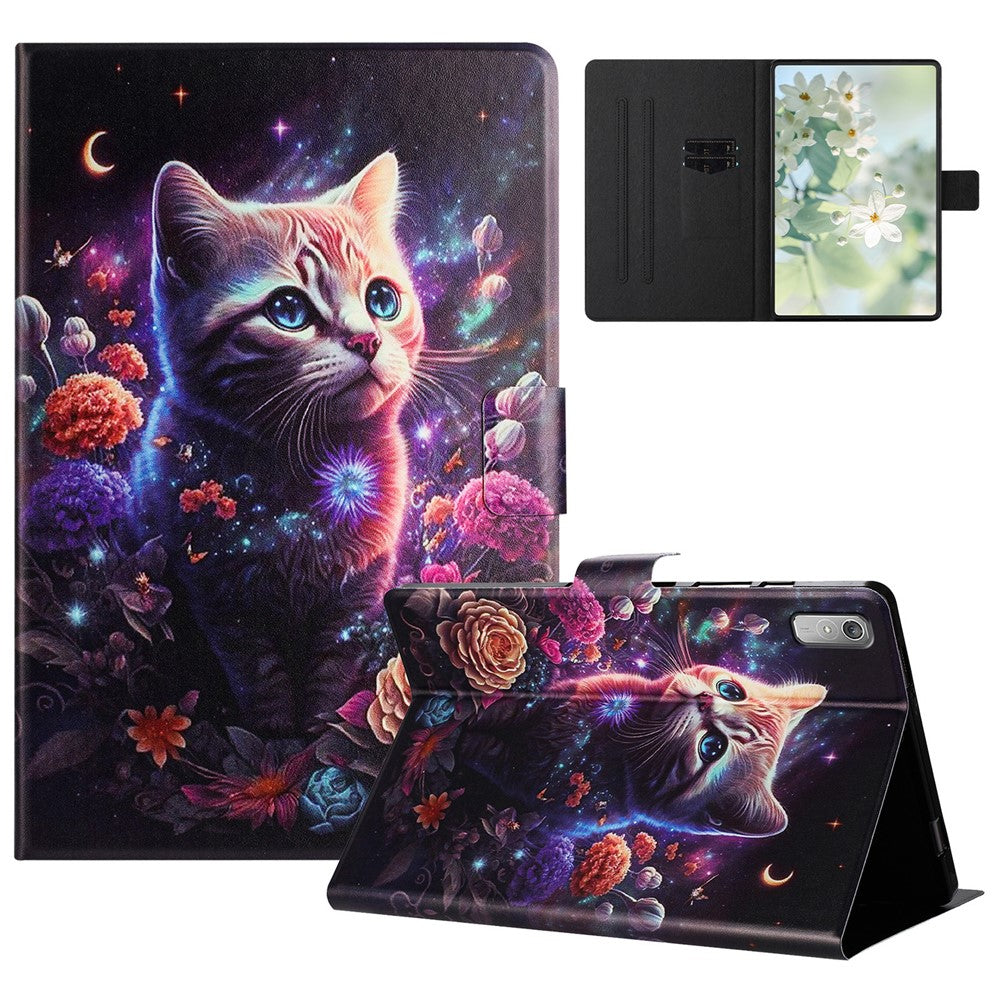 For Lenovo Tab P11 Gen 2 TB-350 Case Pattern Printed Stand Litchi Texture Leather Tablet Cover with Card Slots - Cat