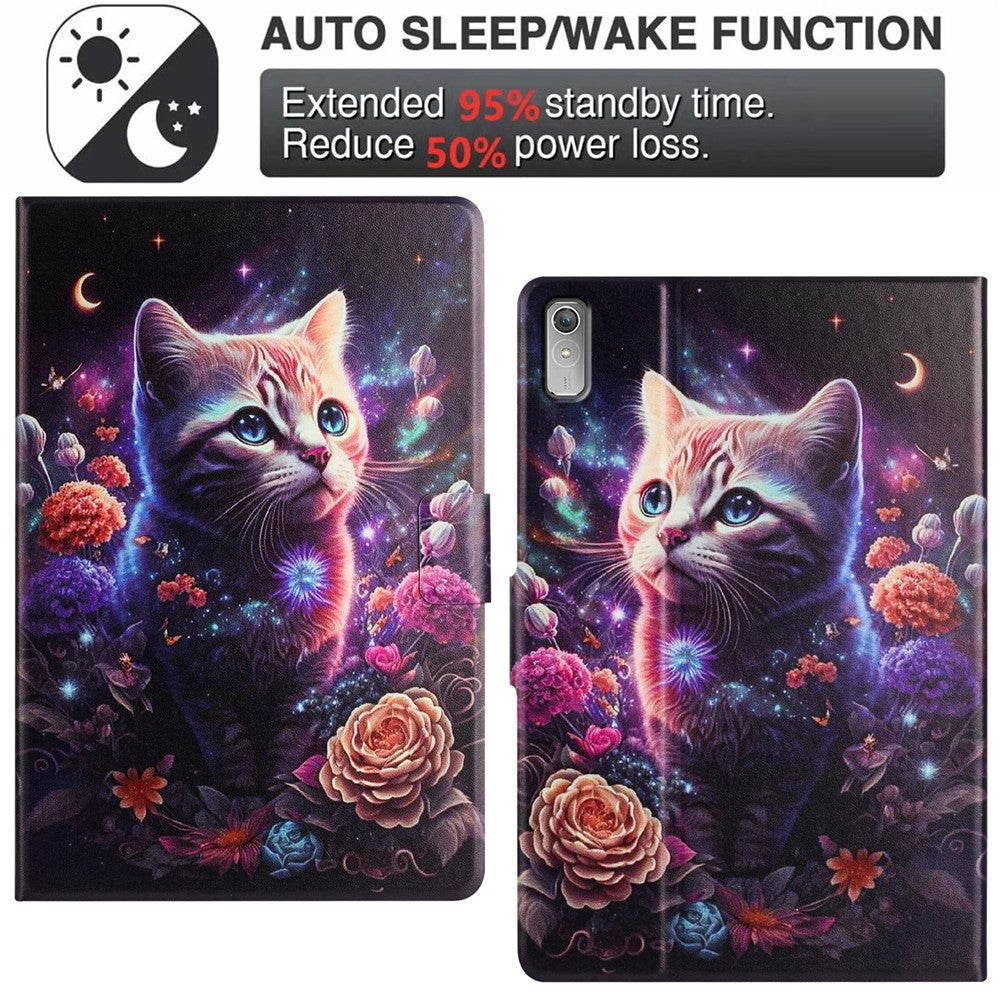 For Lenovo Tab P11 Gen 2 TB-350 Case Pattern Printed Stand Litchi Texture Leather Tablet Cover with Card Slots - Cat