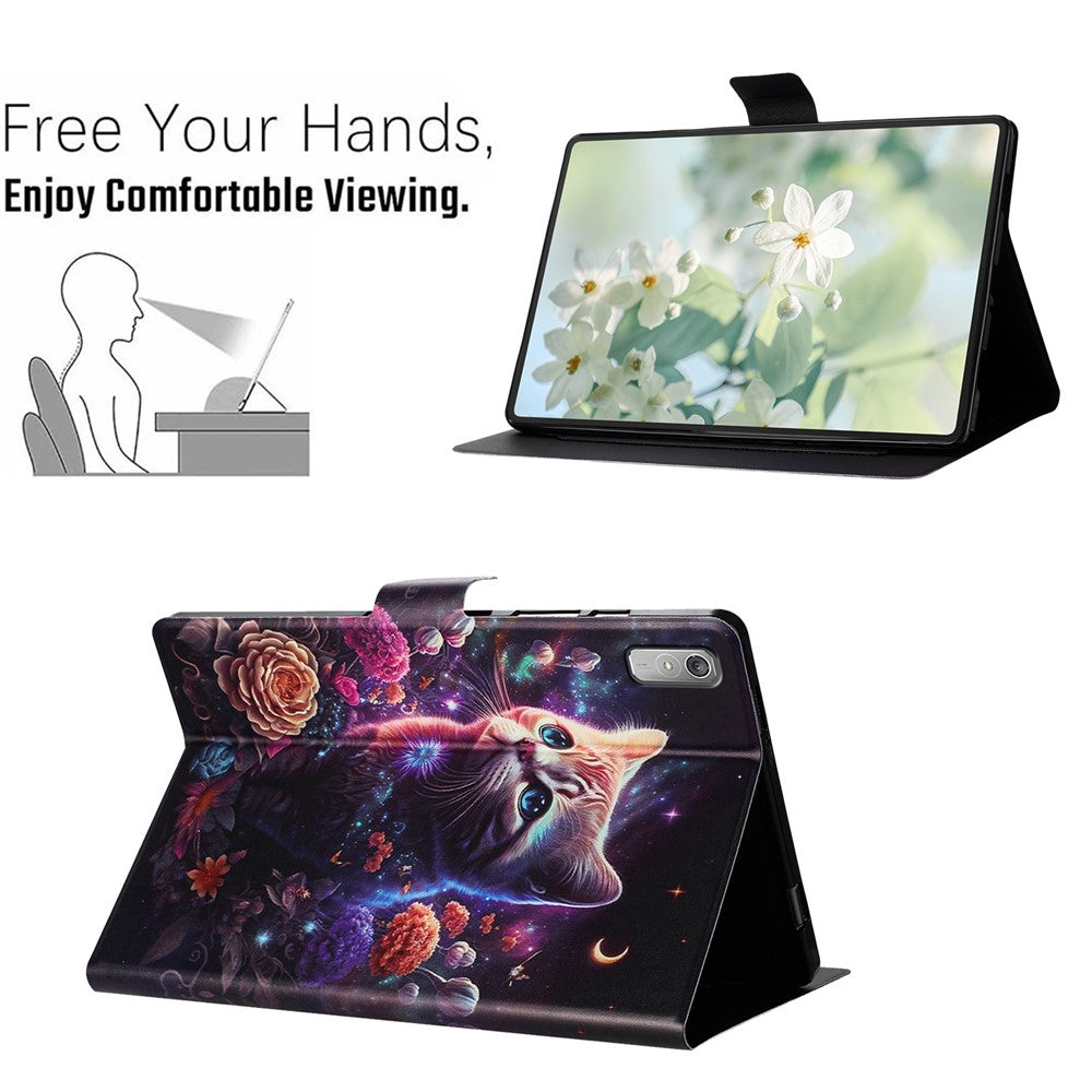 For Lenovo Tab P11 Gen 2 TB-350 Case Pattern Printed Stand Litchi Texture Leather Tablet Cover with Card Slots - Cat