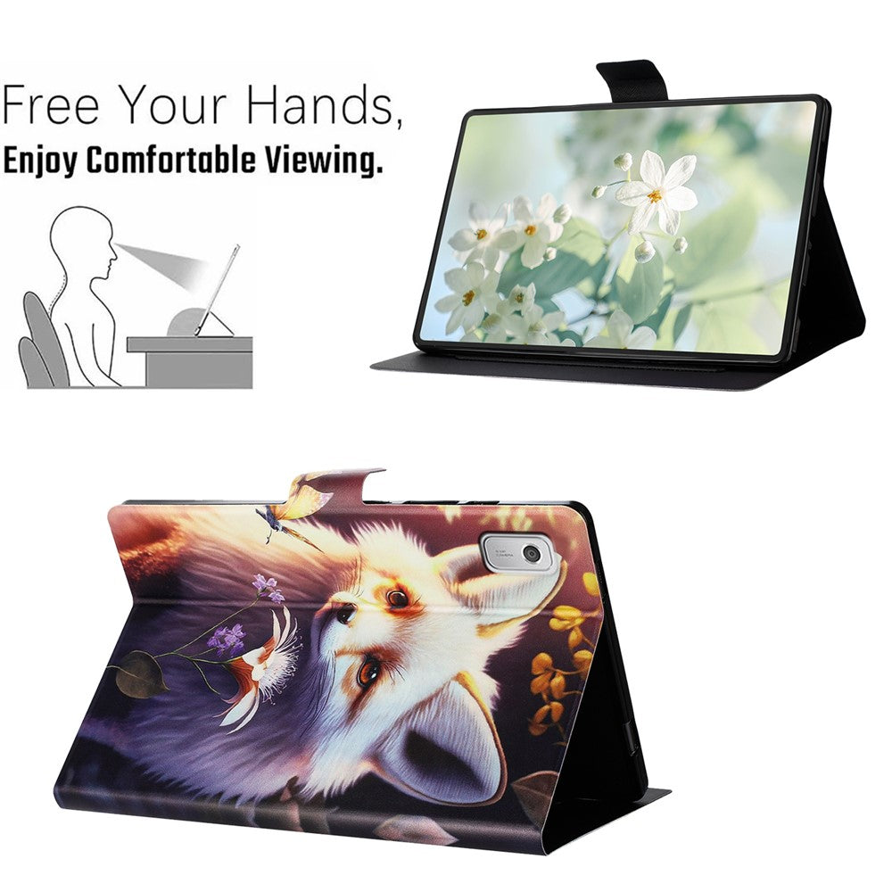 For Lenovo Tab M9 TB-310FU Case Pattern Printed Stand Litchi Texture Leather Tablet Cover with Card Slots - Fox