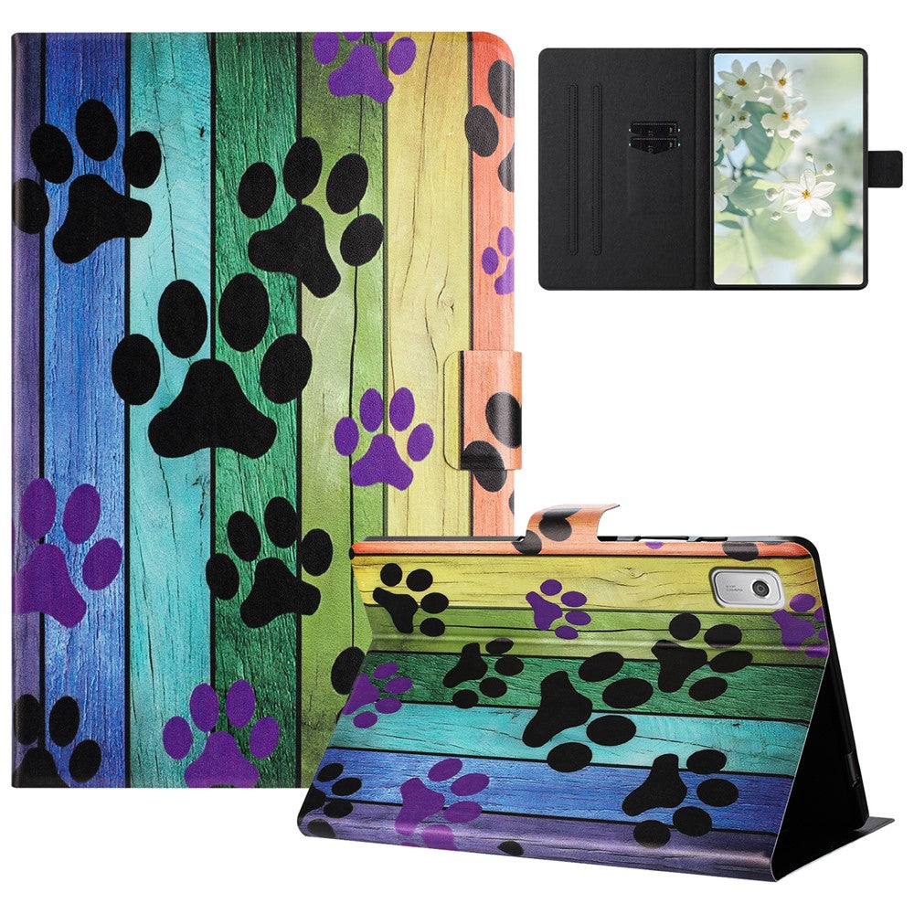 For Lenovo Tab M9 TB-310FU Case Pattern Printed Stand Litchi Texture Leather Tablet Cover with Card Slots - Cat Claw