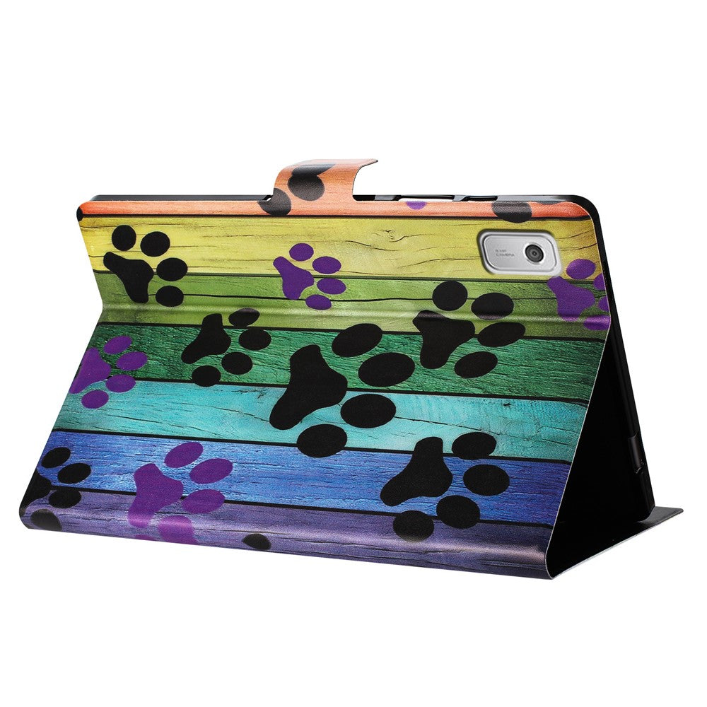 For Lenovo Tab M9 TB-310FU Case Pattern Printed Stand Litchi Texture Leather Tablet Cover with Card Slots - Cat Claw