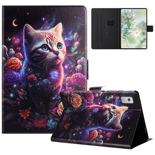 For Lenovo Tab M9 TB-310FU Case Pattern Printed Stand Litchi Texture Leather Tablet Cover with Card Slots - Cat