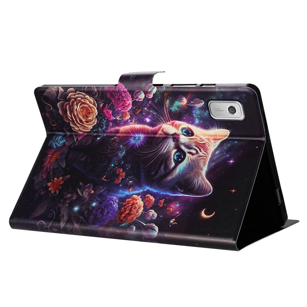 For Lenovo Tab M9 TB-310FU Case Pattern Printed Stand Litchi Texture Leather Tablet Cover with Card Slots - Cat