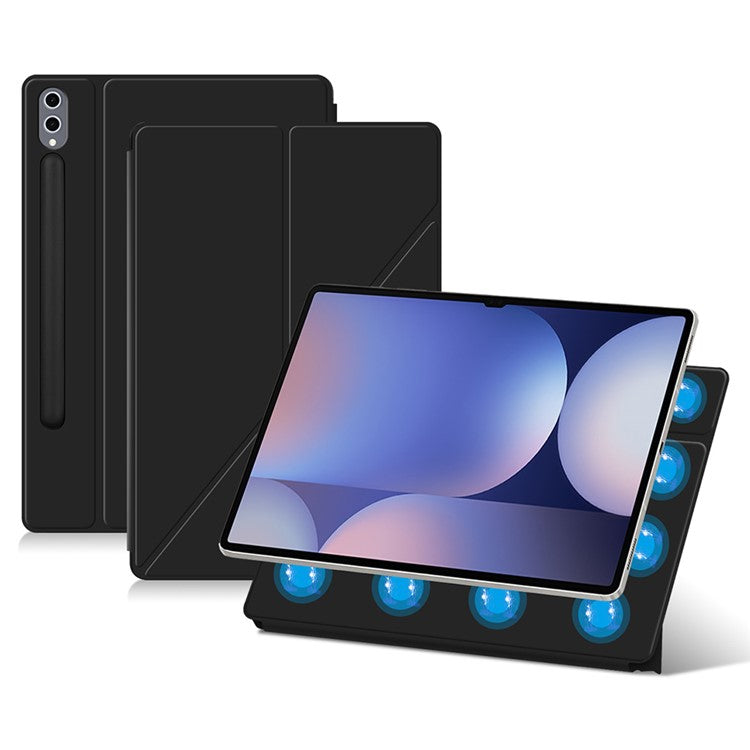 For Samsung Galaxy Tab S10 Ultra Case Origami Stand PU Leather Magnetic Tablet Cover - Black