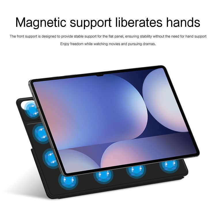 For Samsung Galaxy Tab S10 Ultra Case Origami Stand PU Leather Magnetic Tablet Cover - Black