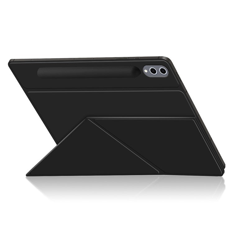 For Samsung Galaxy Tab S10 Ultra Case Origami Stand PU Leather Magnetic Tablet Cover - Black