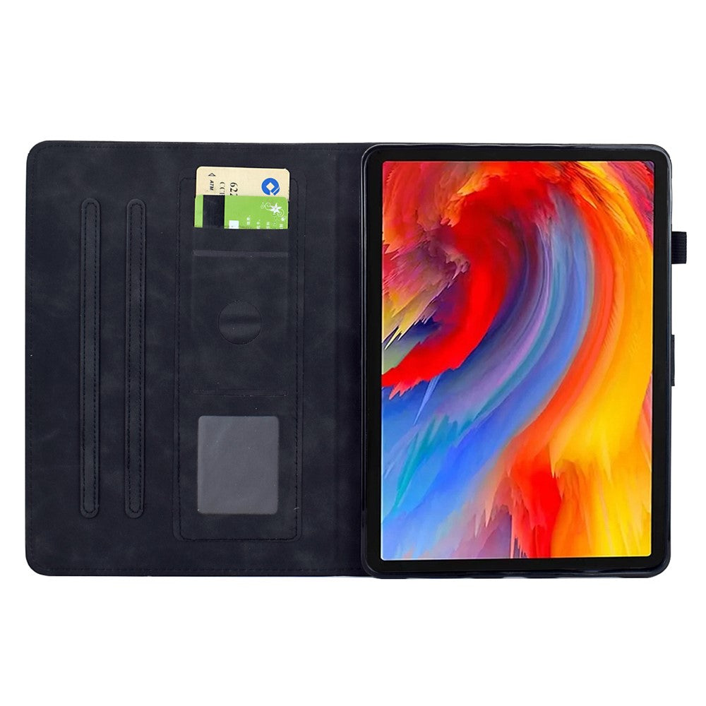 For Lenovo Tab M11 / Xiaoxin Pad 11 2024 Case Flower Bird Imprinted Card Holder Leather Tablet Cover - Black