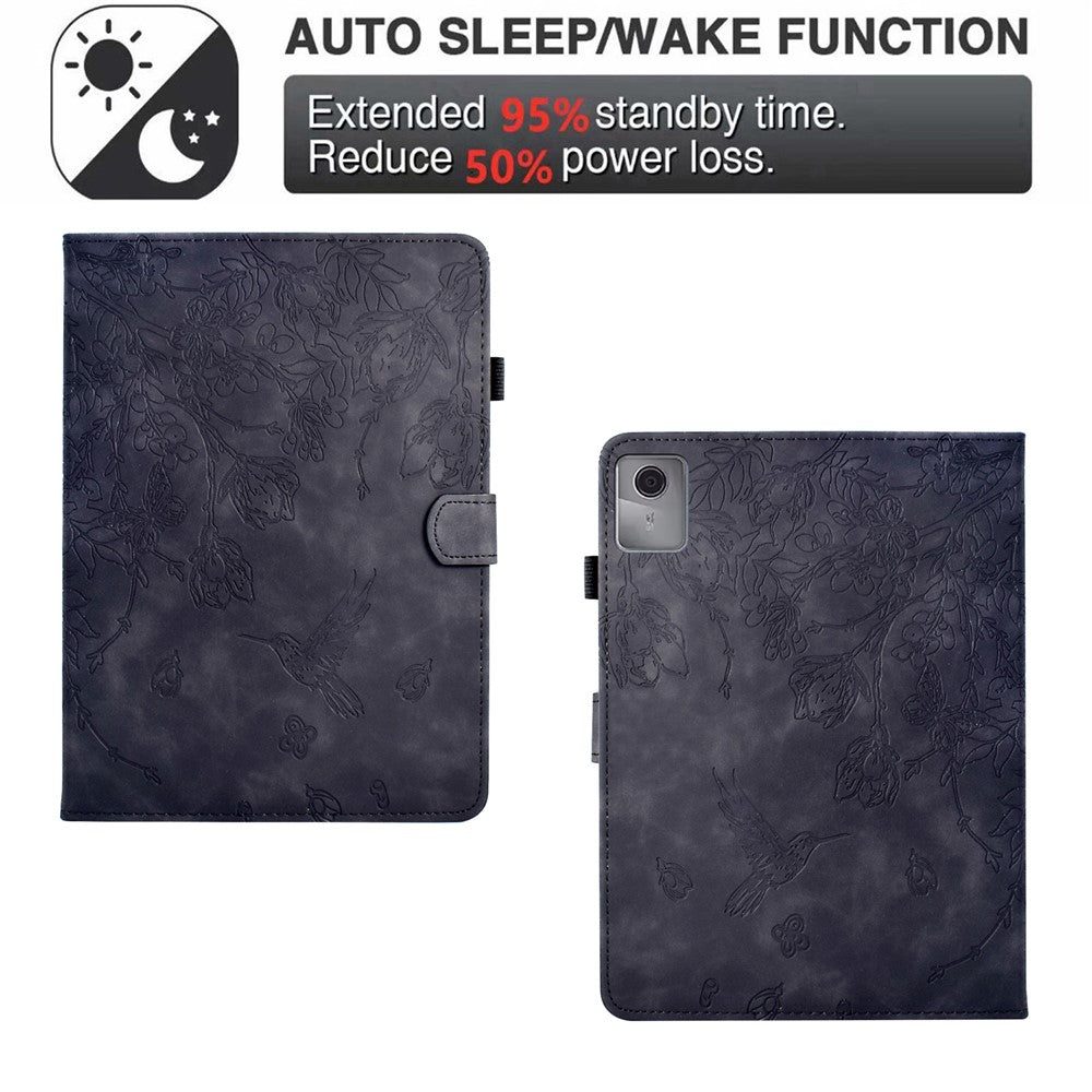 For Lenovo Tab M11 / Xiaoxin Pad 11 2024 Case Flower Bird Imprinted Card Holder Leather Tablet Cover - Black