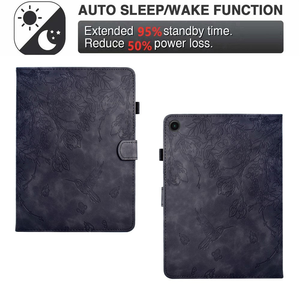 For Lenovo Tab M10 (Gen 3) Case Flower Bird Imprinted Card Holder Leather Tablet Cover - Black