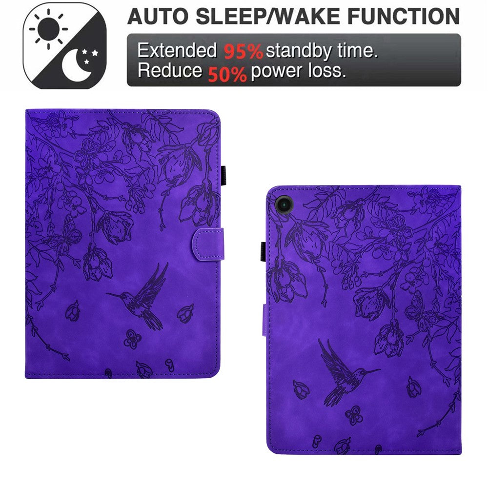 For Lenovo Tab M10 (Gen 3) Case Flower Bird Imprinted Card Holder Leather Tablet Cover - Purple