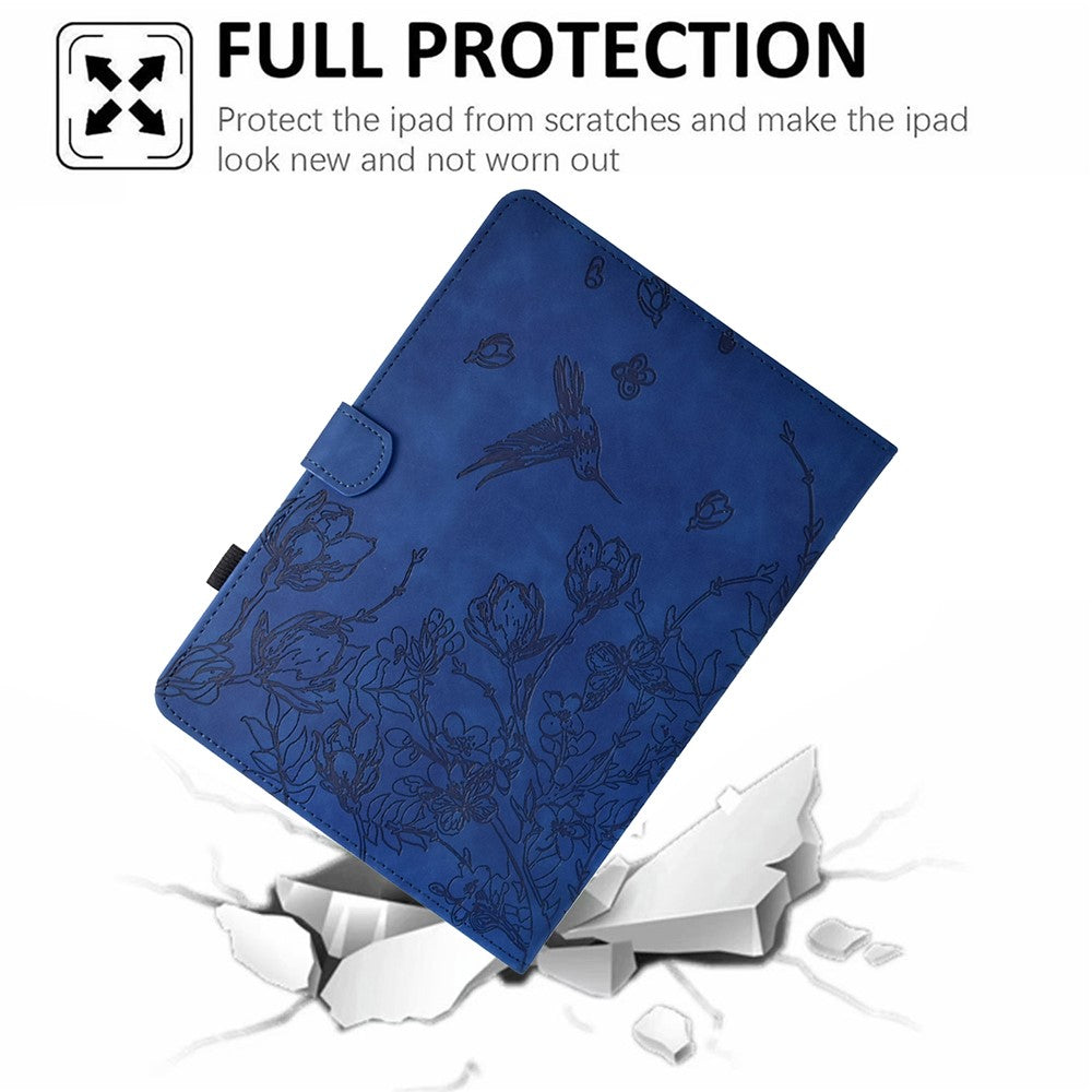 For Lenovo Tab M10 (Gen 3) Case Flower Bird Imprinted Card Holder Leather Tablet Cover - Dark Blue