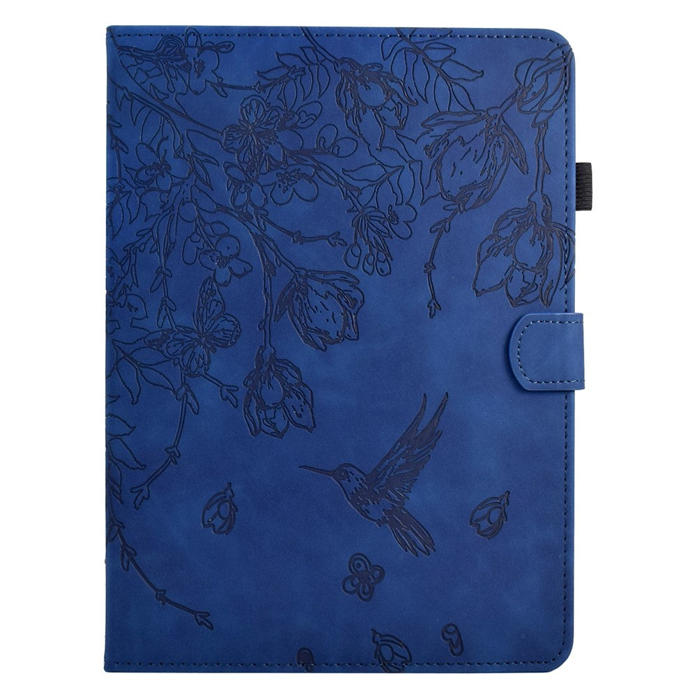 For Lenovo Tab M10 (Gen 3) Case Flower Bird Imprinted Card Holder Leather Tablet Cover - Dark Blue