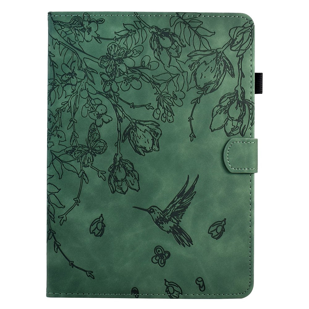 For Lenovo Tab M10 (Gen 3) Case Flower Bird Imprinted Card Holder Leather Tablet Cover - Green