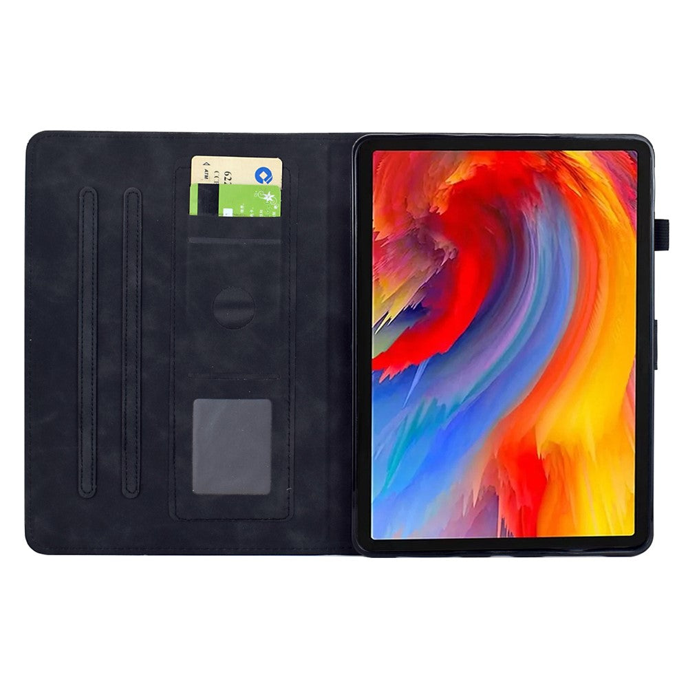 For Lenovo Tab M10 Plus (3rd Gen) Case Flower Bird Imprinted Card Holder Leather Tablet Cover - Black