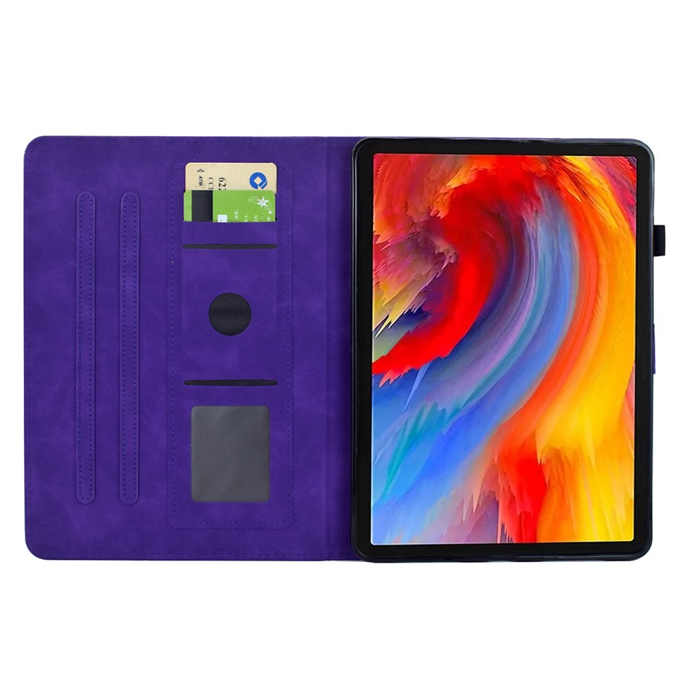 For Lenovo Tab M10 Plus (3rd Gen) Case Flower Bird Imprinted Card Holder Leather Tablet Cover - Purple
