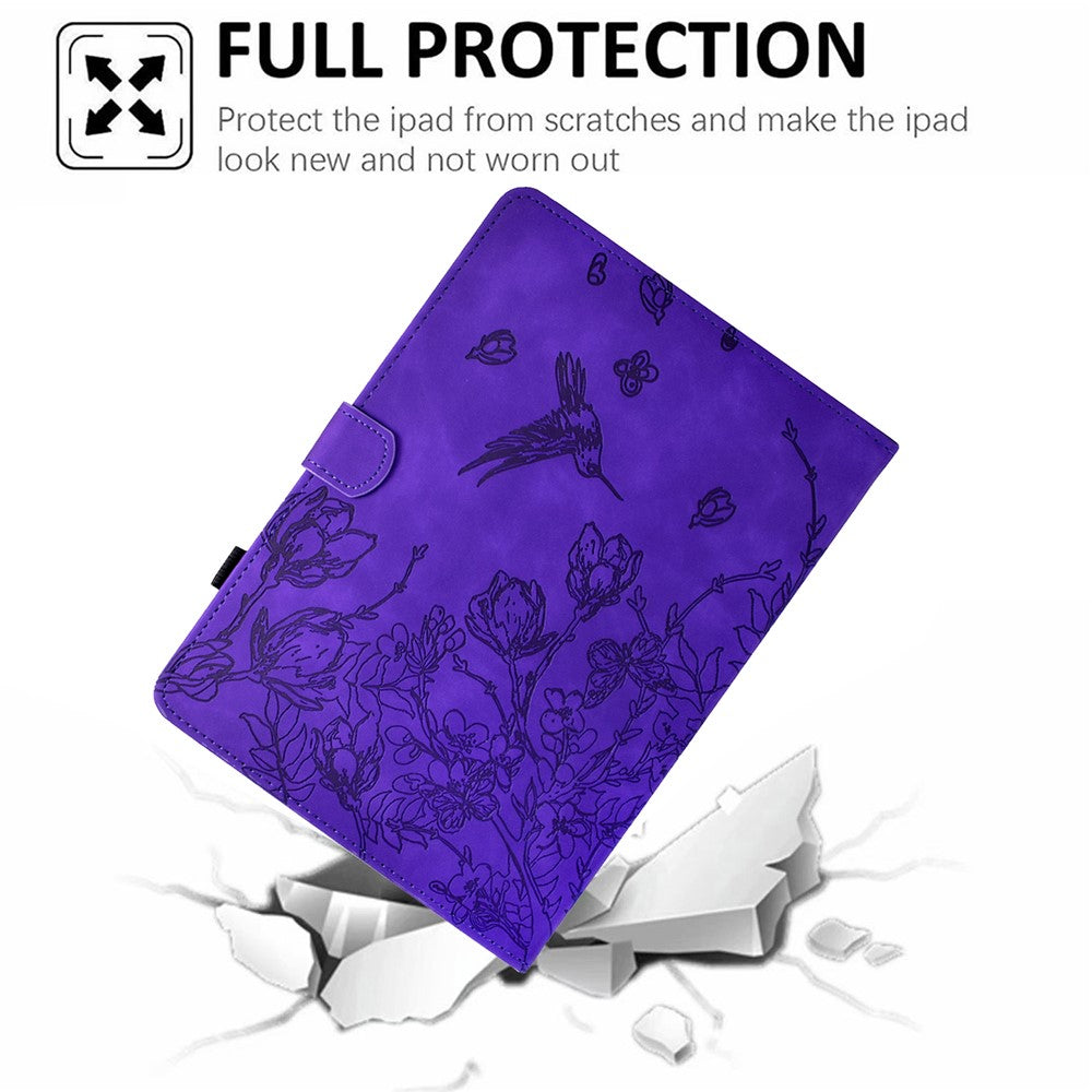 For Lenovo Tab M10 Plus (3rd Gen) Case Flower Bird Imprinted Card Holder Leather Tablet Cover - Purple