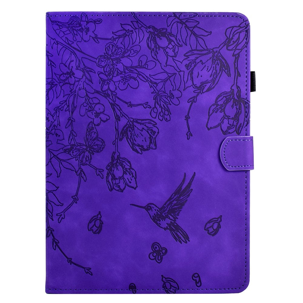 For Lenovo Tab M10 Plus (3rd Gen) Case Flower Bird Imprinted Card Holder Leather Tablet Cover - Purple