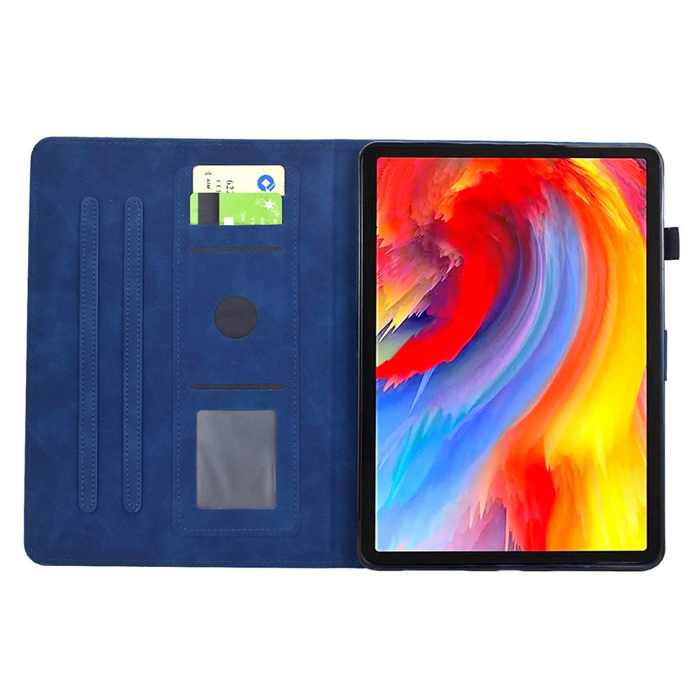 For Lenovo Tab M10 Plus (3rd Gen) Case Flower Bird Imprinted Card Holder Leather Tablet Cover - Dark Blue