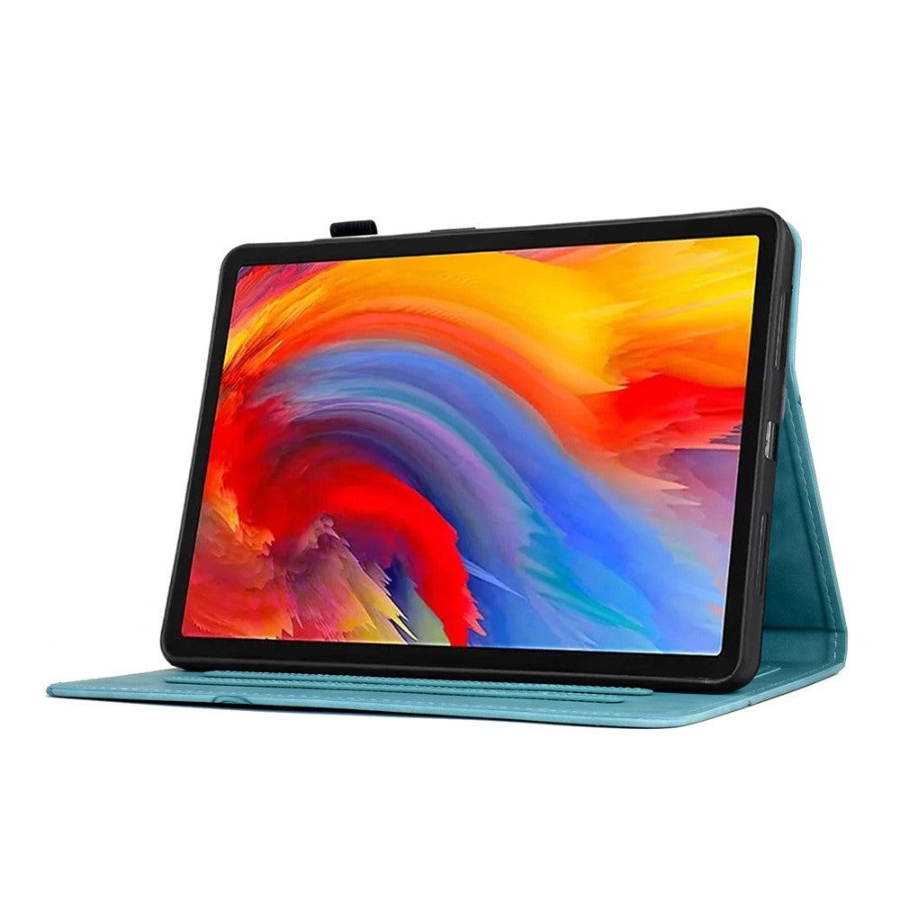 For Lenovo Tab M10 Plus (3rd Gen) Case Flower Bird Imprinted Card Holder Leather Tablet Cover - Baby Blue