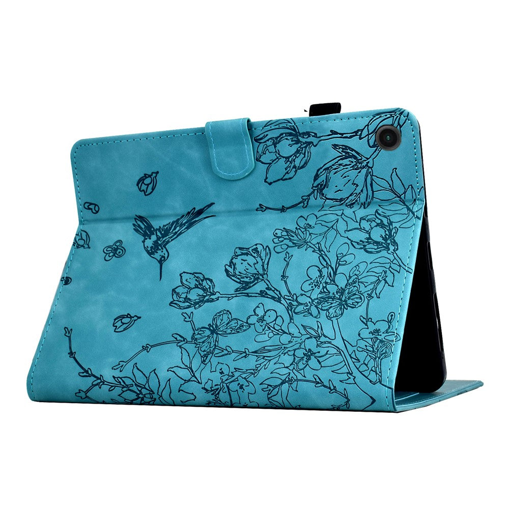 For Lenovo Tab M10 Plus (3rd Gen) Case Flower Bird Imprinted Card Holder Leather Tablet Cover - Baby Blue