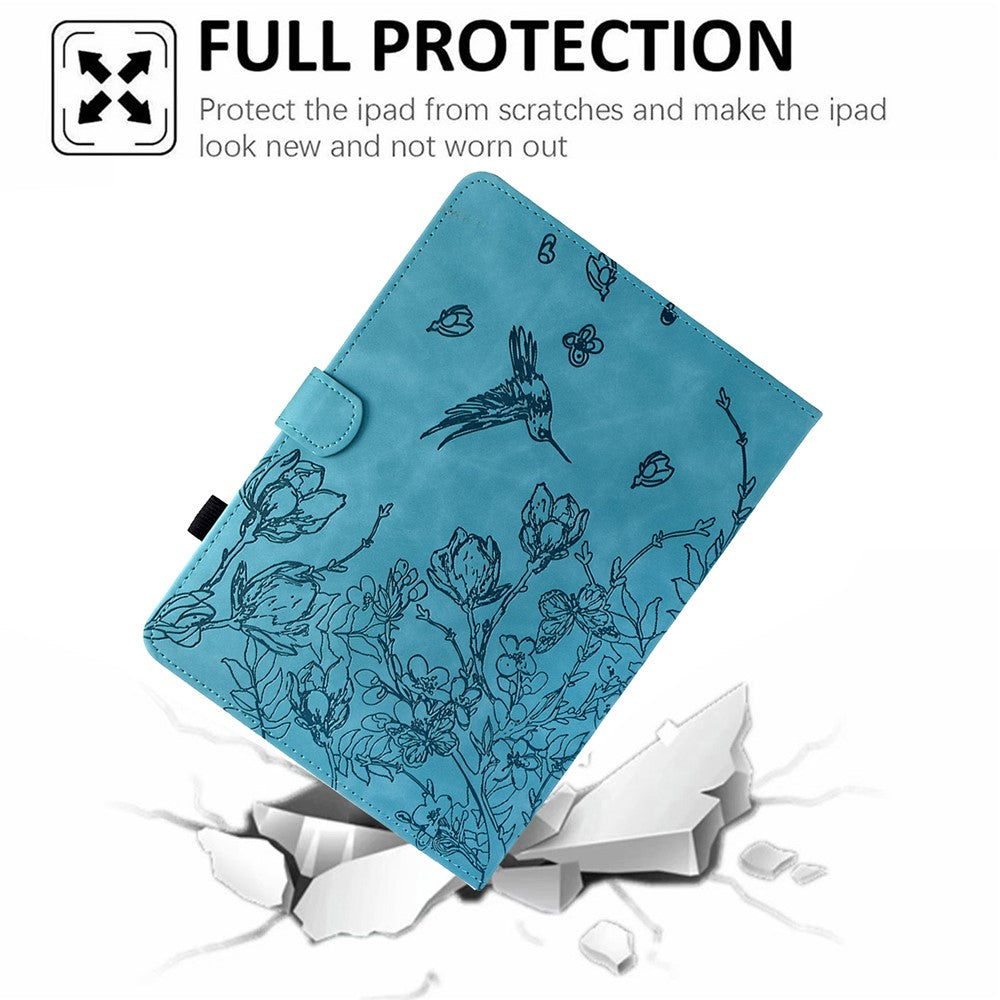 For Lenovo Tab M10 Plus (3rd Gen) Case Flower Bird Imprinted Card Holder Leather Tablet Cover - Baby Blue