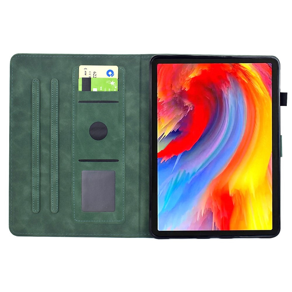 For Lenovo Tab M10 Plus (3rd Gen) Case Flower Bird Imprinted Card Holder Leather Tablet Cover - Green