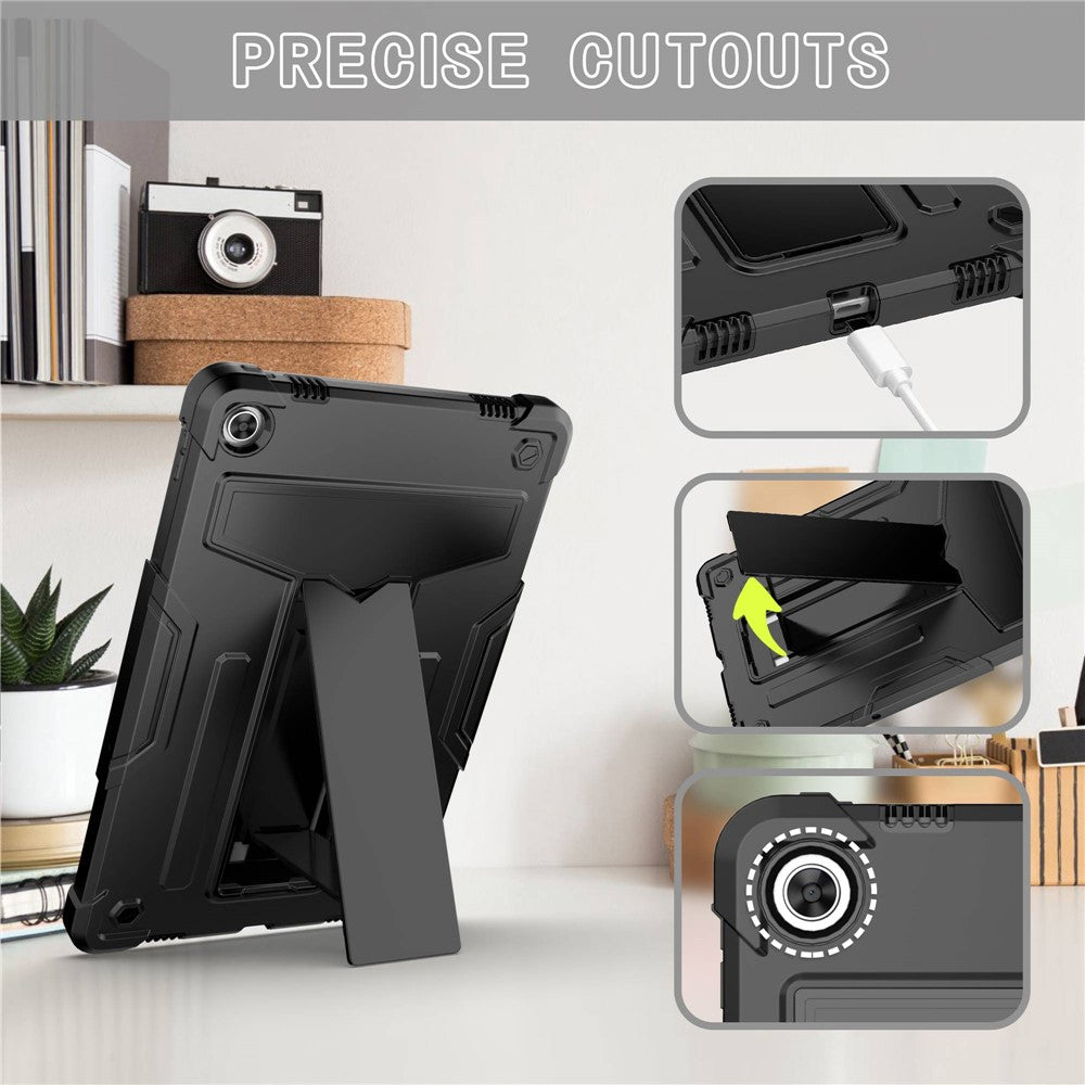 For Lenovo Tab M10 Plus (3rd Gen) / Xiaoxin Pad 2022 10.6 inch T-shaped Kickstand Shockproof Anti-fall PC + Silicone Tablet Case Protective Cover - Black / Black
