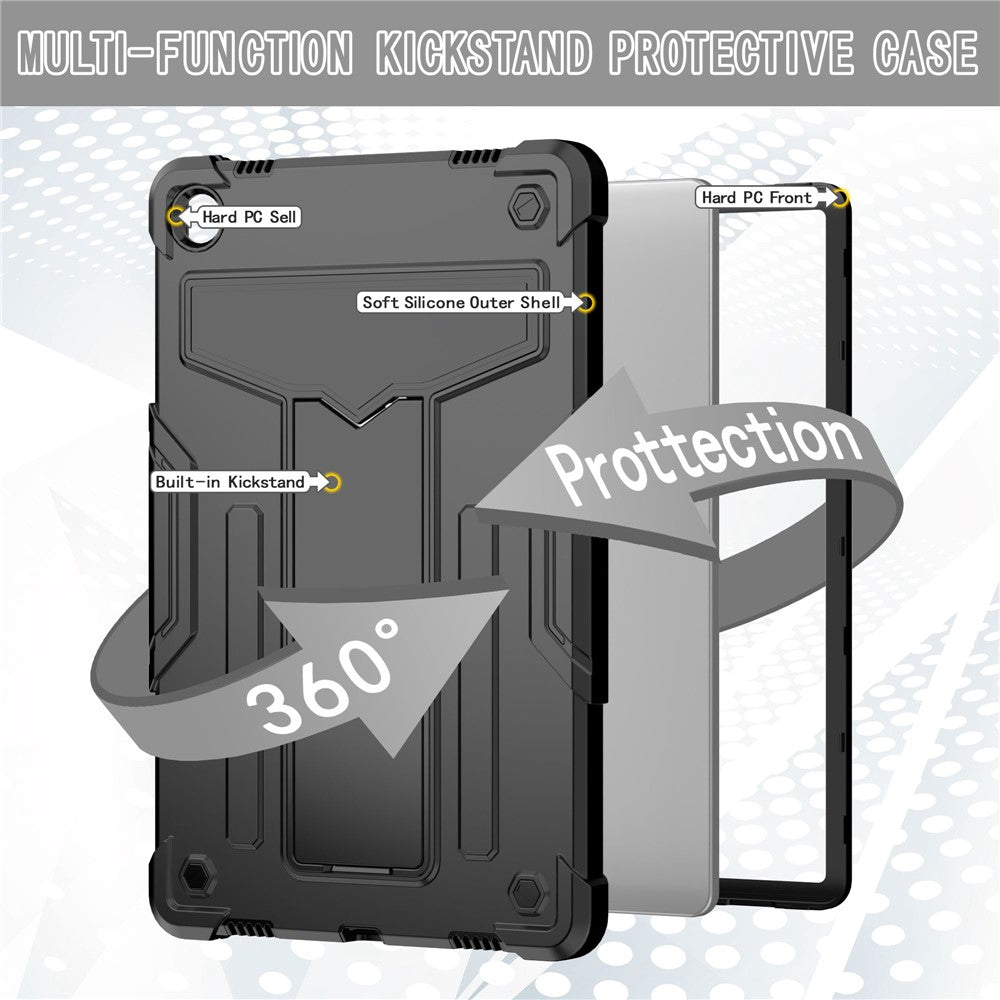 For Lenovo Tab M10 Plus (3rd Gen) / Xiaoxin Pad 2022 10.6 inch T-shaped Kickstand Shockproof Anti-fall PC + Silicone Tablet Case Protective Cover - Black / Black