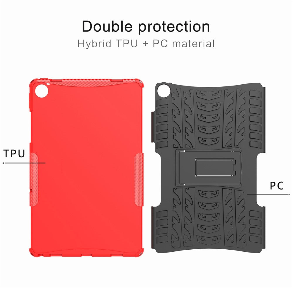 For Lenovo Tab M10 Plus (3rd Gen) / Xiaoxin Pad 2022 10.6 inch Anti-scratch Anti-fall Tire Texture Kickstand Heavy Duty Armor Cover Soft TPU Hard PC Case - Black