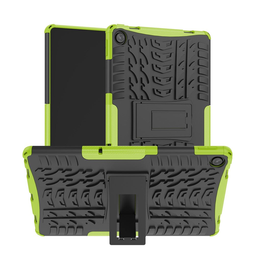 For Lenovo Tab M10 Plus (3rd Gen) / Xiaoxin Pad 2022 10.6 inch Anti-scratch Anti-fall Tire Texture Kickstand Heavy Duty Armor Cover Soft TPU Hard PC Case - Green