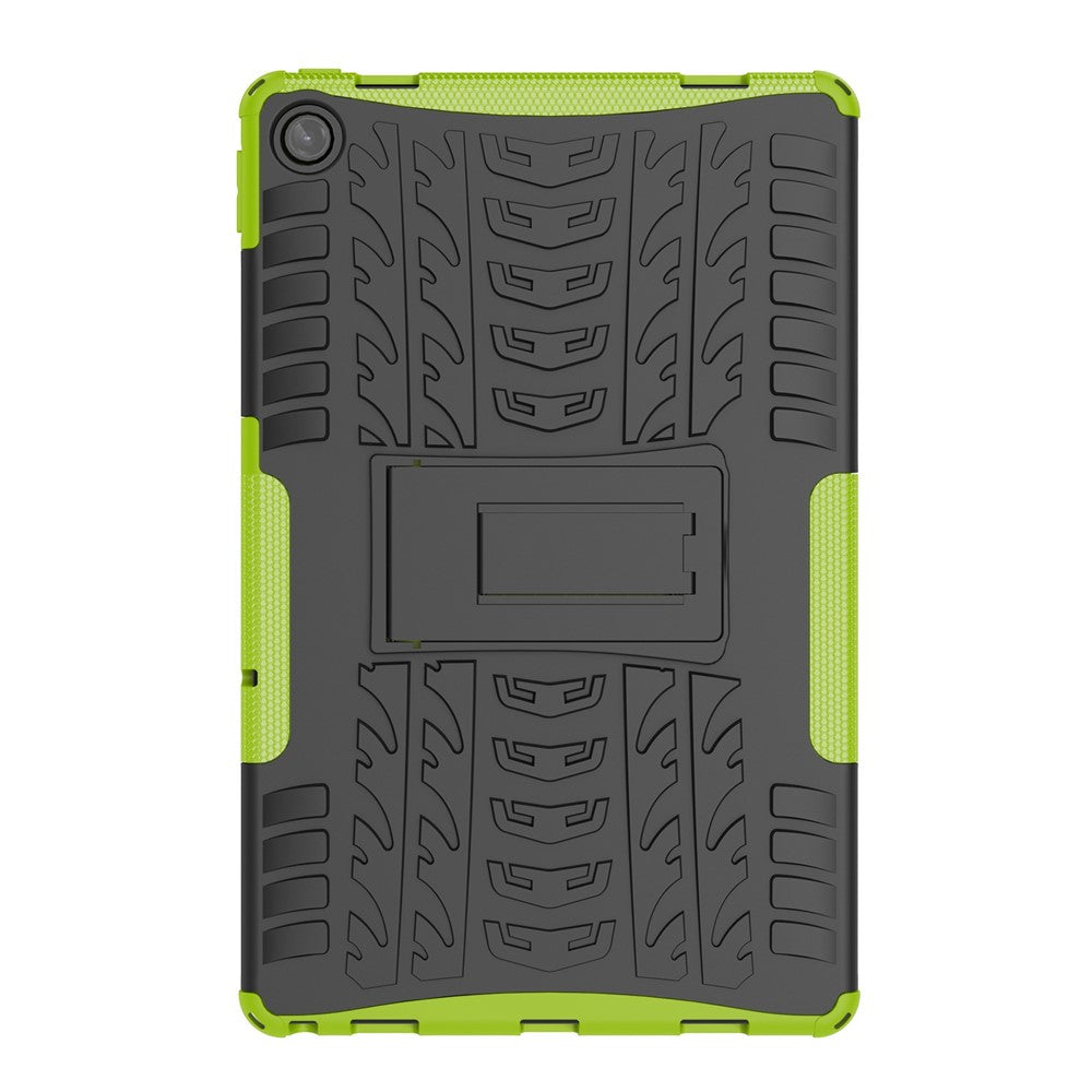 For Lenovo Tab M10 Plus (3rd Gen) / Xiaoxin Pad 2022 10.6 inch Anti-scratch Anti-fall Tire Texture Kickstand Heavy Duty Armor Cover Soft TPU Hard PC Case - Green