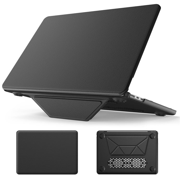 For Macbook Air 15 inch (2025) / (2024) / (2023) (M2 A2941 / M3 A3114) Laptop Case Anti-Slip PC+PU Leather Flip Cover - Black