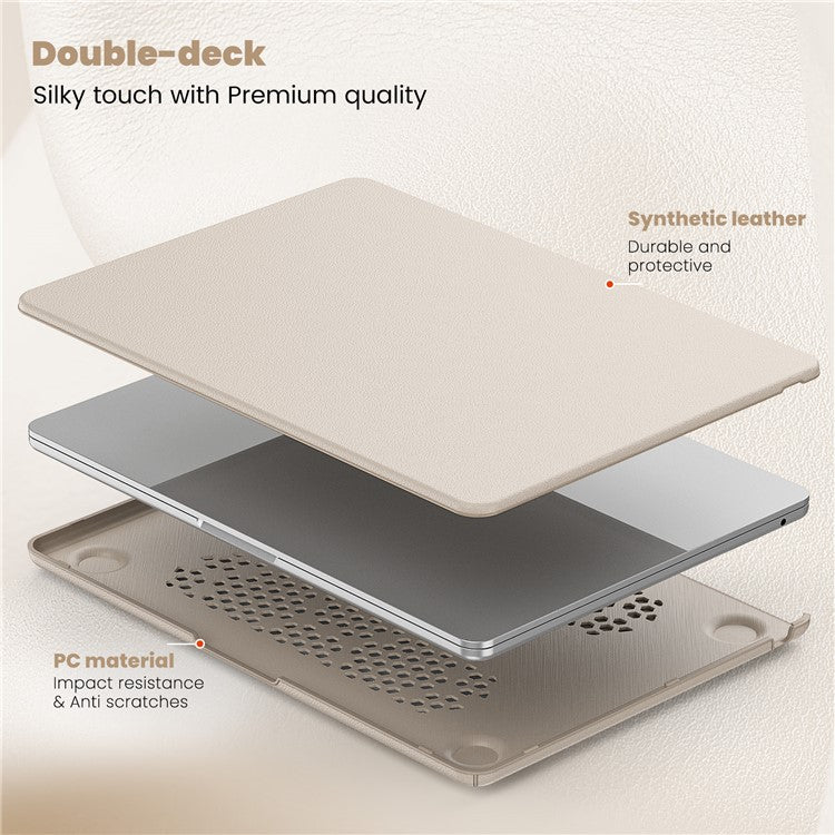 For Macbook Air 15 inch (2025) / (2024) / (2023) (M2 A2941 / M3 A3114) Laptop Case Anti-Slip PC+PU Leather Flip Cover - Gold