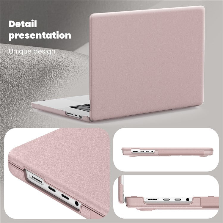 For MacBook Pro 16 inch (2024) / (2023) / (2021) A2485 M1 Pro / M1 Max / A2780 / M3 A2991 Laptop Case Anti-Slip PC+PU Leather Flip Cover - Pink