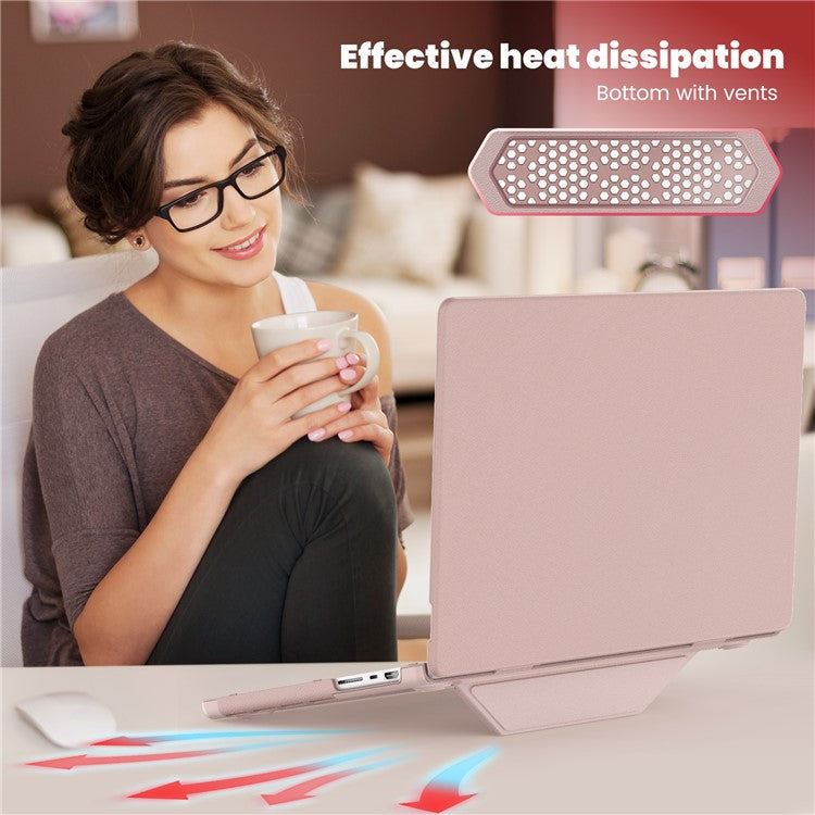 For MacBook Pro 16 inch (2024) / (2023) / (2021) A2485 M1 Pro / M1 Max / A2780 / M3 A2991 Laptop Case Anti-Slip PC+PU Leather Flip Cover - Pink