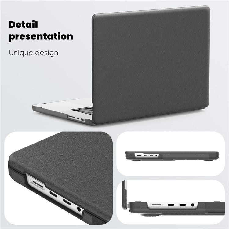 For MacBook Pro 16 inch (2024) / (2023) / (2021) A2485 M1 Pro / M1 Max / A2780 / M3 A2991 Laptop Case Anti-Slip PC+PU Leather Flip Cover - Grey