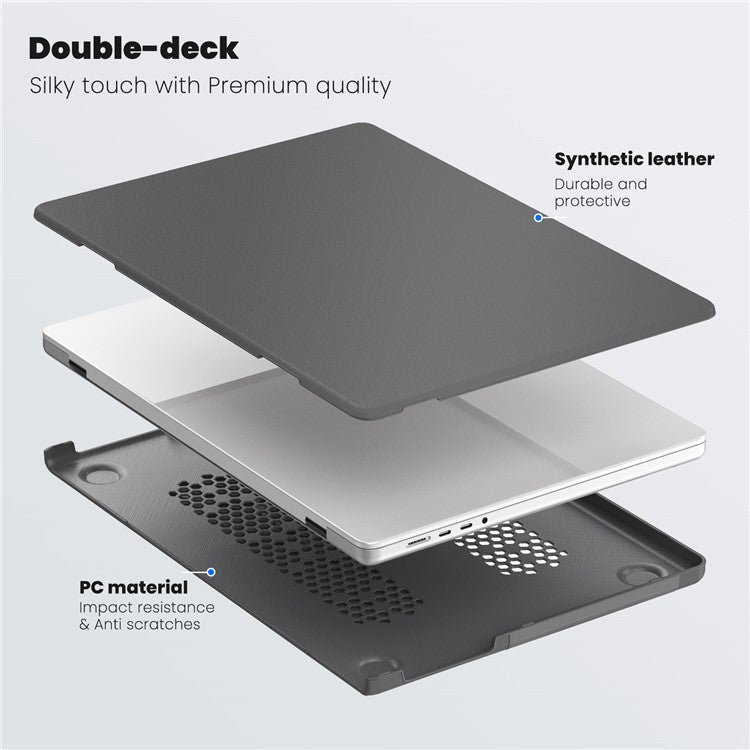 For MacBook Pro 16 inch (2024) / (2023) / (2021) A2485 M1 Pro / M1 Max / A2780 / M3 A2991 Laptop Case Anti-Slip PC+PU Leather Flip Cover - Grey