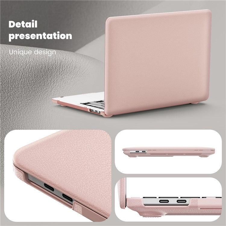 For MacBook Pro 13 inch (2022) / (2020) / (2018) M1 / M2 A2289 A2251 A2159 A1989 A1706 A1708 Laptop Case Anti-Slip PC+PU Leather Flip Cover - Pink