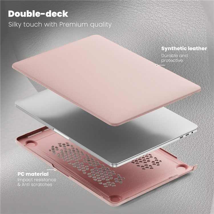 For MacBook Pro 13 inch (2022) / (2020) / (2018) M1 / M2 A2289 A2251 A2159 A1989 A1706 A1708 Laptop Case Anti-Slip PC+PU Leather Flip Cover - Pink