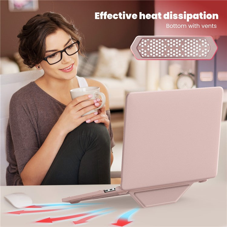 For MacBook Pro 13 inch (2022) / (2020) / (2018) M1 / M2 A2289 A2251 A2159 A1989 A1706 A1708 Laptop Case Anti-Slip PC+PU Leather Flip Cover - Pink
