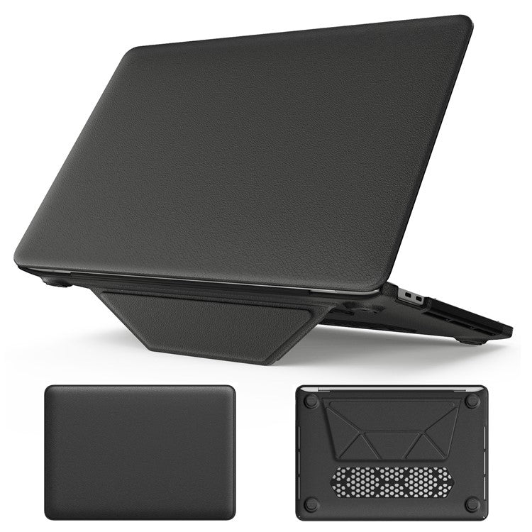 For MacBook Pro 13 inch (2022) / (2020) / (2018) M1 / M2 A2289 A2251 A2159 A1989 A1706 A1708 Laptop Case Anti-Slip PC+PU Leather Flip Cover - Black