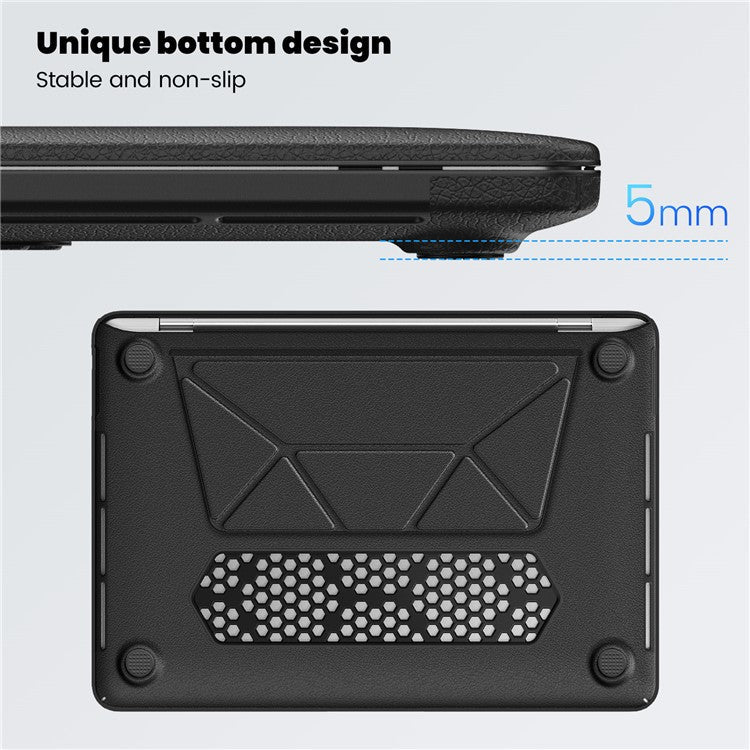 For MacBook Pro 13 inch (2022) / (2020) / (2018) M1 / M2 A2289 A2251 A2159 A1989 A1706 A1708 Laptop Case Anti-Slip PC+PU Leather Flip Cover - Black