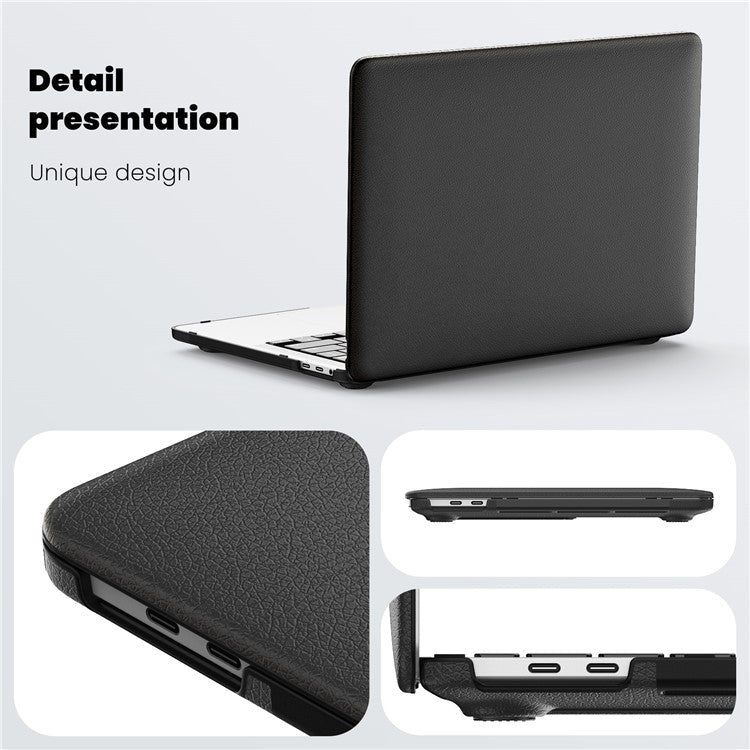 For MacBook Pro 13 inch (2022) / (2020) / (2018) M1 / M2 A2289 A2251 A2159 A1989 A1706 A1708 Laptop Case Anti-Slip PC+PU Leather Flip Cover - Black