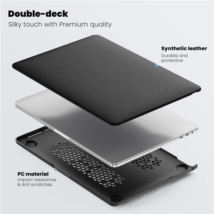 For MacBook Pro 13 inch (2022) / (2020) / (2018) M1 / M2 A2289 A2251 A2159 A1989 A1706 A1708 Laptop Case Anti-Slip PC+PU Leather Flip Cover - Black